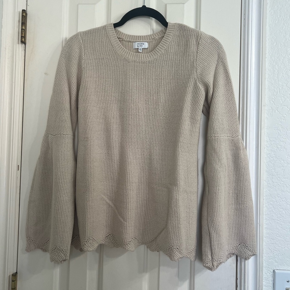 Crown & Ivy tan bell sleeve sweater